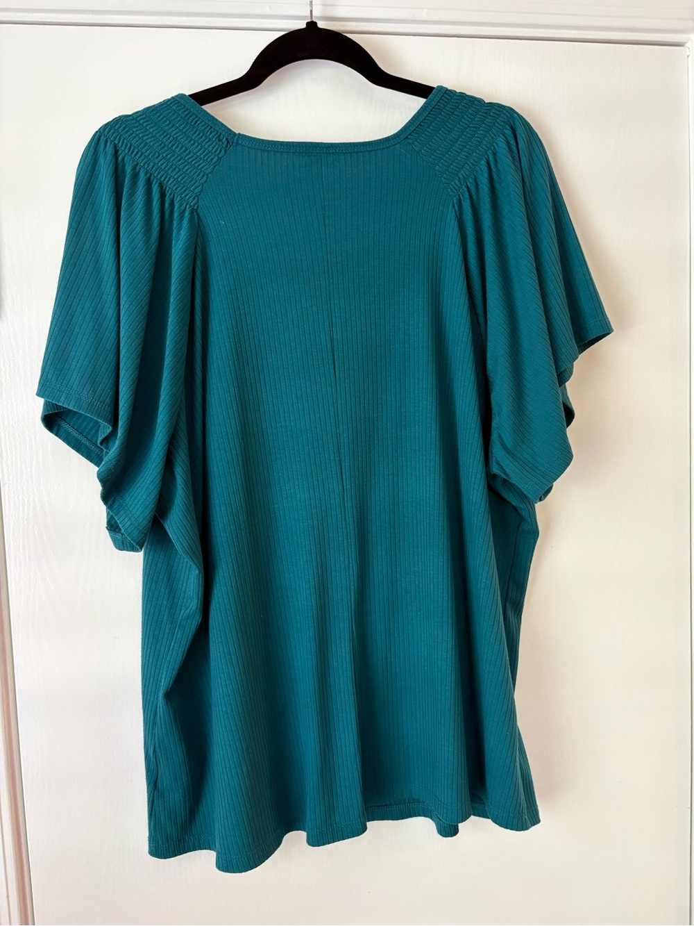Plus size Terra & Sky Teal Ribbed V-Neck Short Sleeve Tops - Picture 5 of 12